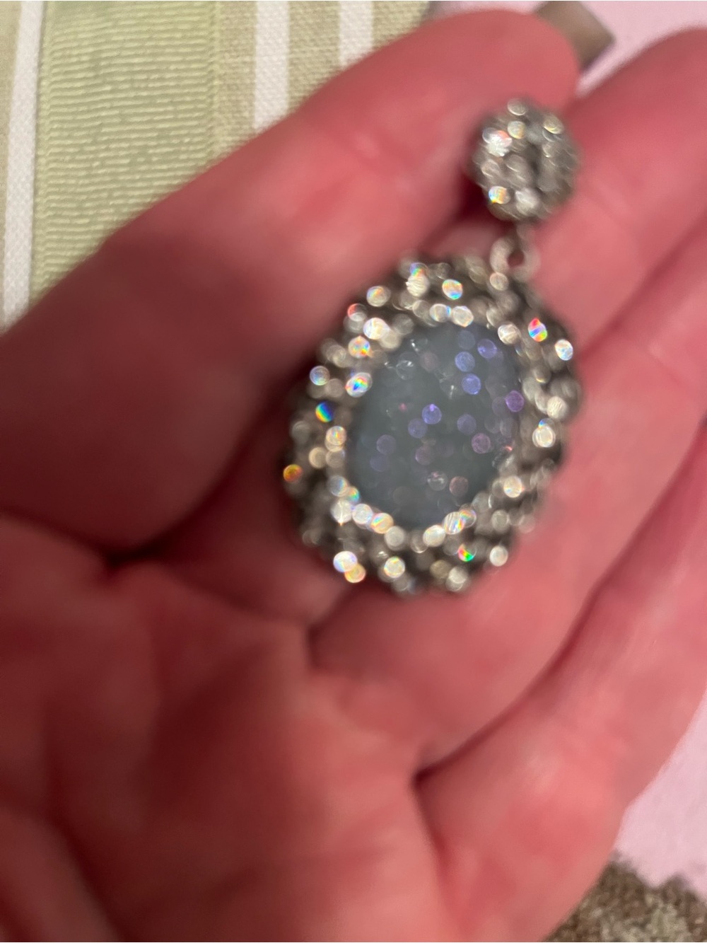 Silver-Tone real silver metal  Druzy with Purple Sparkle earrings